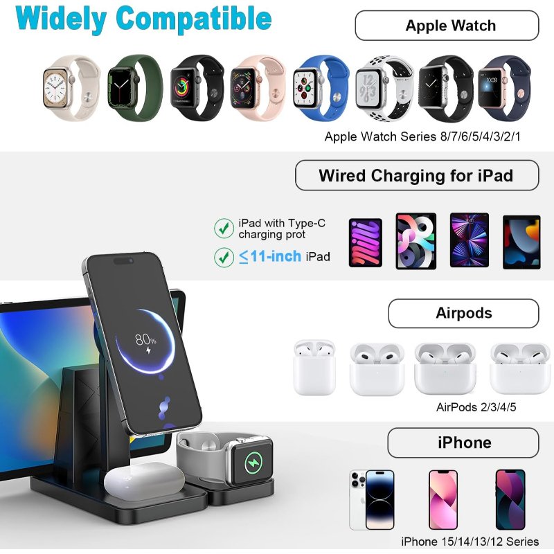 Y15S 4-in-1 Smart Magnetic Wireless Charging Stand – 30W Fast Multi-Device Charger for iPhone, Apple Watch