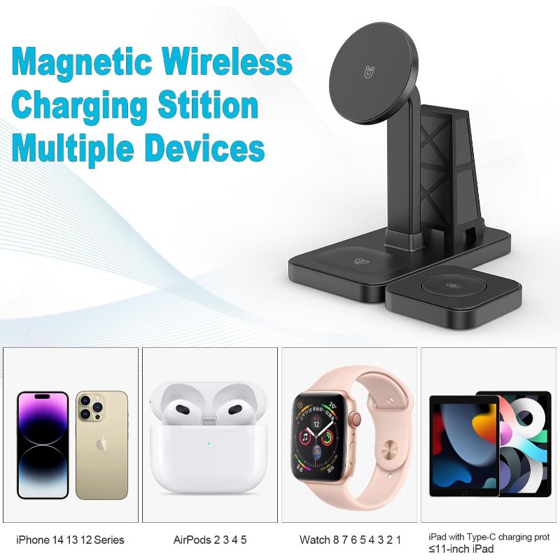 Y15S 4-in-1 Smart Magnetic Wireless Charging Stand – 30W Fast Multi-Device Charger for iPhone, Apple Watch
