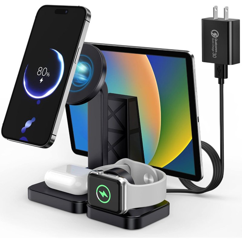 Y15S 4-in-1 Smart Magnetic Wireless Charging Stand – 30W Fast Multi-Device Charger for iPhone, Apple Watch