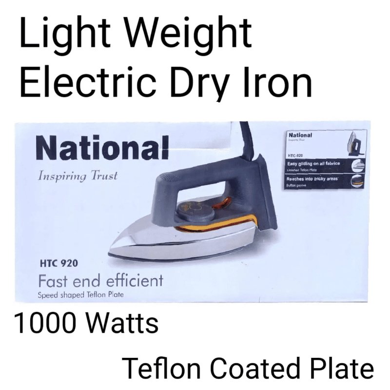 000W National Teflon Coated Plate HTC920 Electric Dry Iron with Adjustable Temperature Control