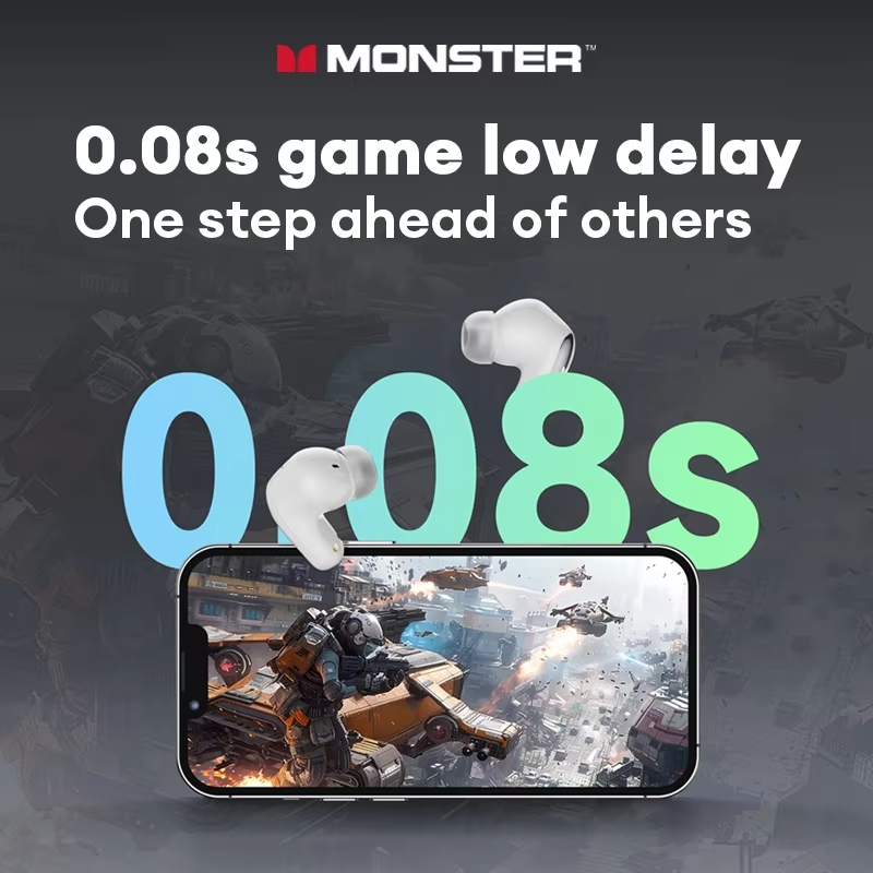 New Monster MQT52 TWS Wireless Gaming Headset Bluetooth 5.4 HIFI Stereo Music Earphones Talking Noise Canceling Earbuds