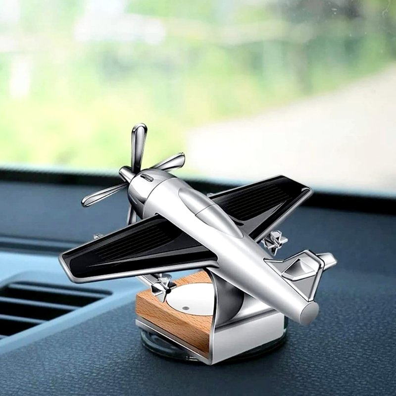 Solar-Powered Mini Aircraft Car Air Freshener – Rotating Dashboard Decor with Aromatherapy Diffuser