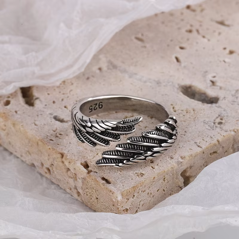 925 Sterling Silver Angel Wing Feather Adjustable Rings For Women Engagement Wedding Luxury Jewelry Accessories Jewellery