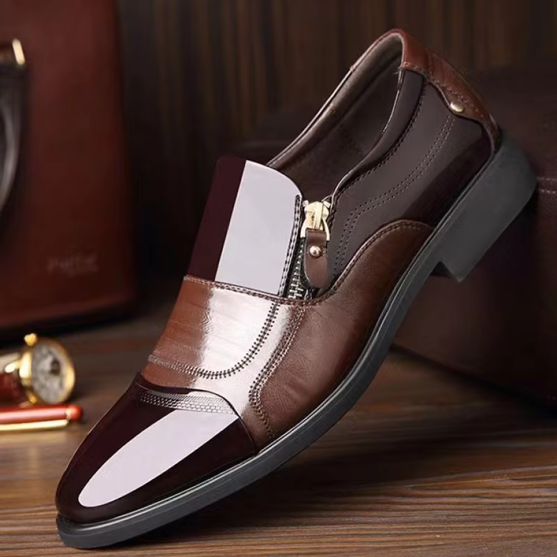 Men's Leather Shoes Sharp Pointed Outdoor Anti Slip Flat Fashion Business Zipper Footwear Casual Comfort Male Shoes
