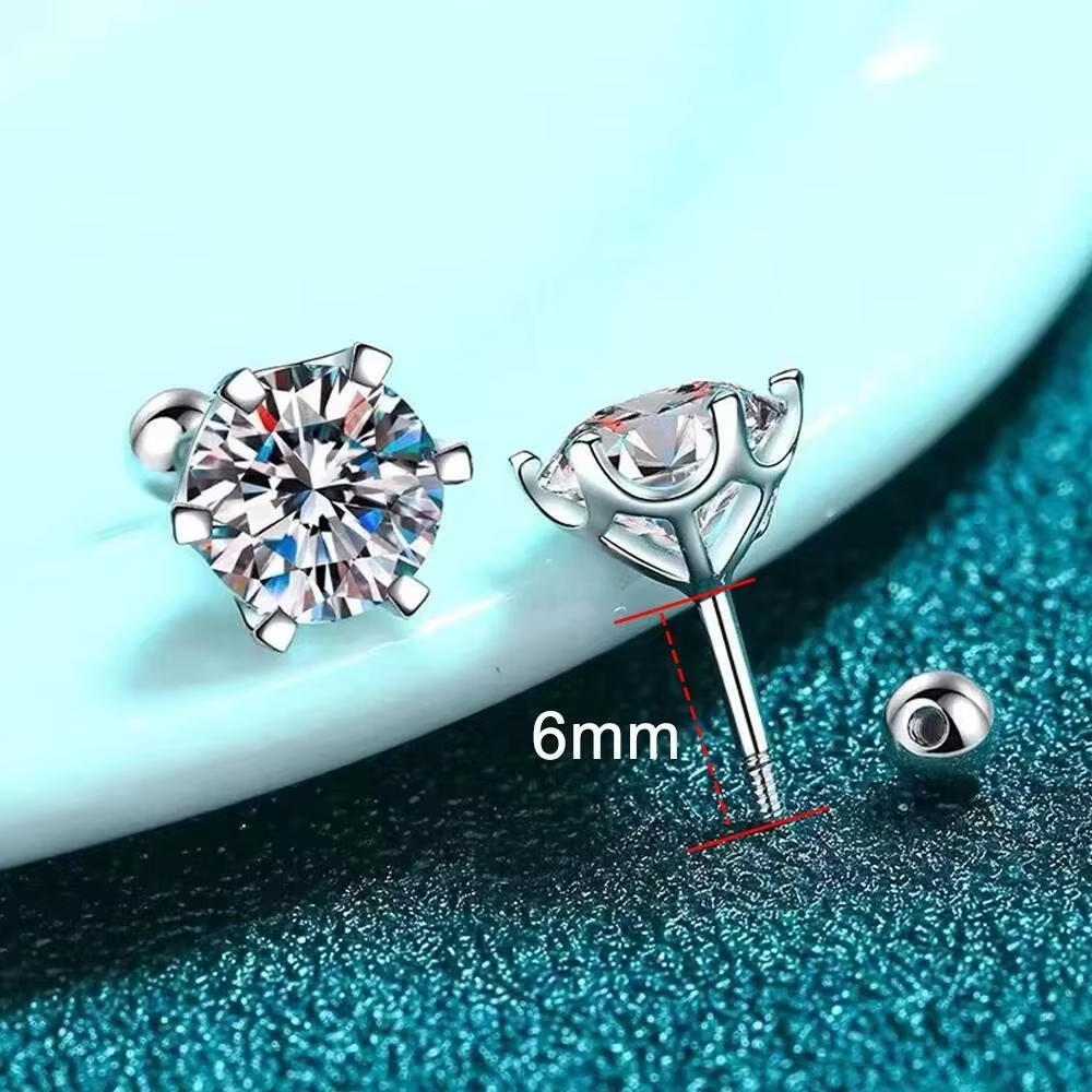 TY 0.3-2CT Moissanite Earrings 925 Sterling Silver Round Cut Stud Earrings Piercing Earrings for Men and Women Fine Jewelry