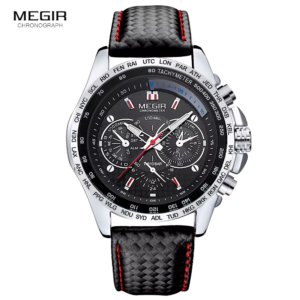 MEGIR hot fashion man’s quartz wristwatch brand waterproof leather watches for men casual black watch for male 1010