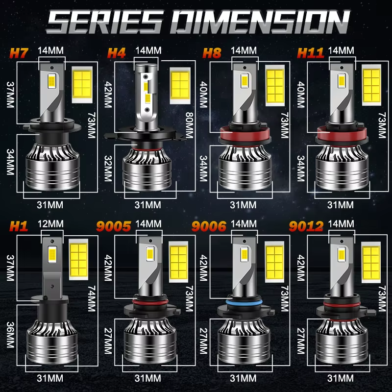 Dualvision 2PCS Car Lights H7 H4 H1 9006 H11 9005 H8 H9 Super Bright LED Headlights High Low Beam Fog Light Bulb White 6000K 12V