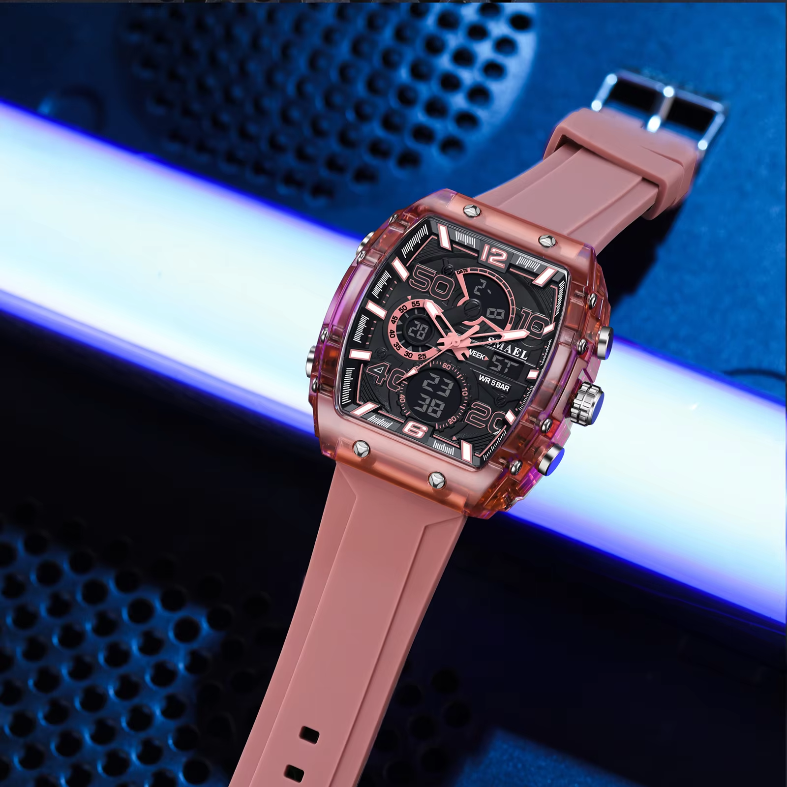 SMAEL Brand 8109 New electronic watch fashion square dual display waterproof luminous Multi-color For Men